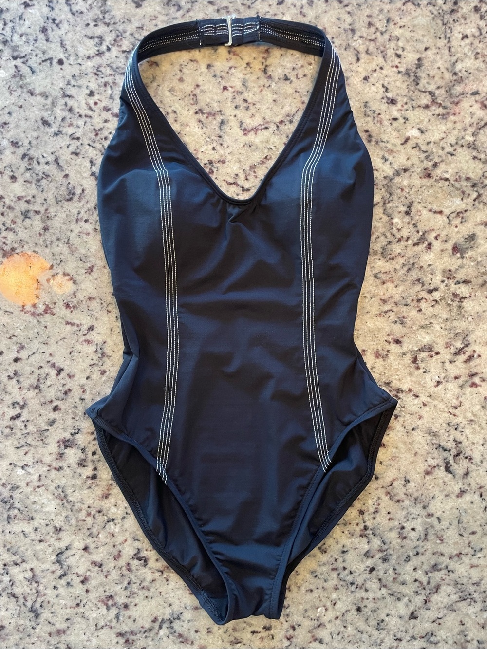 Classic Anne Cole Black One-Piece low back high thigh Halter Swim Suit fits sz 4
